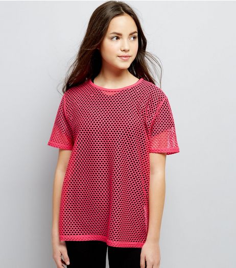 Teens Bright Pink Mesh Oversized T-Shirt | New Look