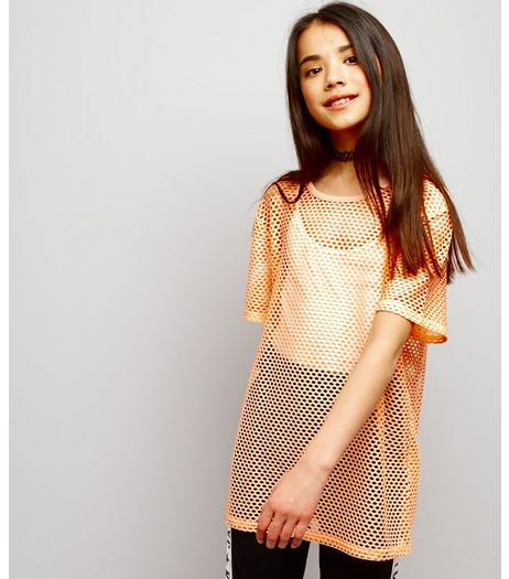 Teens Orange Mesh Oversized T-Shirt | New Look
