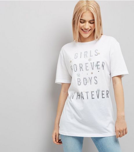 White Embellished Slogan Print T-Shirt | New Look