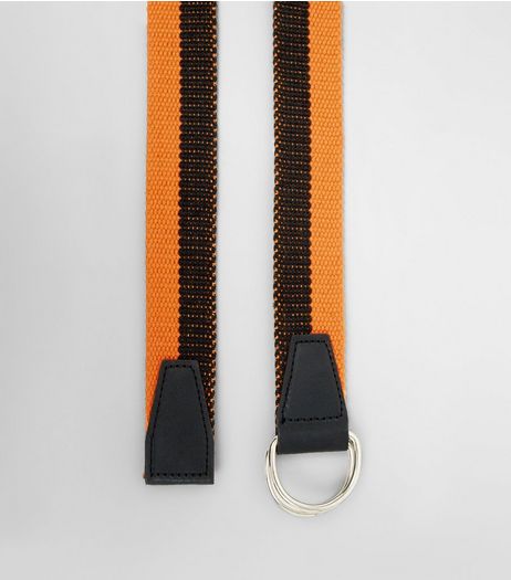 Coral and Black Stripe Textured Belt | New Look