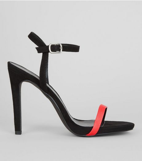 Black Neon Contrast Ankle Strap Heels | New Look