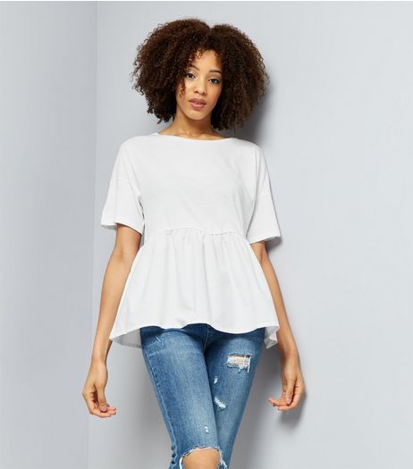 White Peplum Hem Short Sleeve T-Shirt | New Look