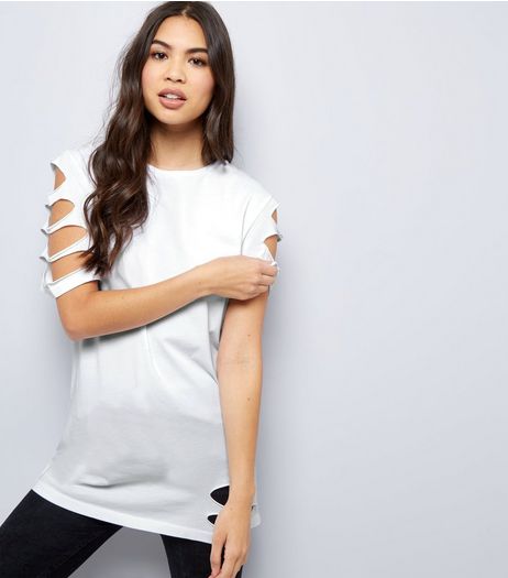 White Ripped Sleeve T-Shirt | New Look