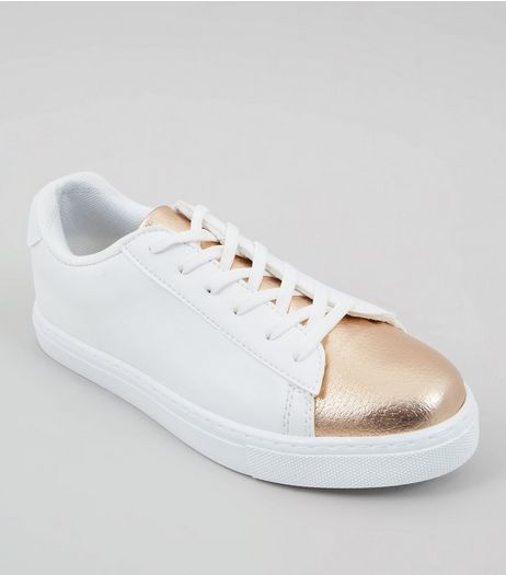 White Contrast Metallic Toe Trainers | New Look