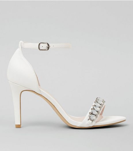 Wide Fit White Diamante Stone Ankle Strap Heels | New Look