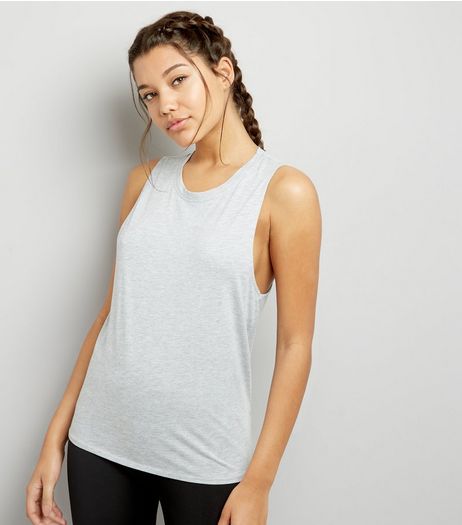 Grey Mesh Panel Tie Back Tank Top | New Look