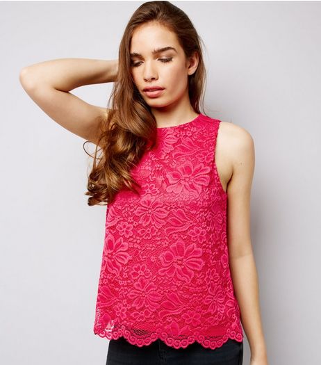 Bright Pink Lace Sleeveless Top | New Look