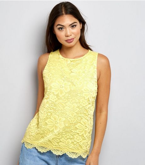 Yellow Lace Sleeveless Top | New Look