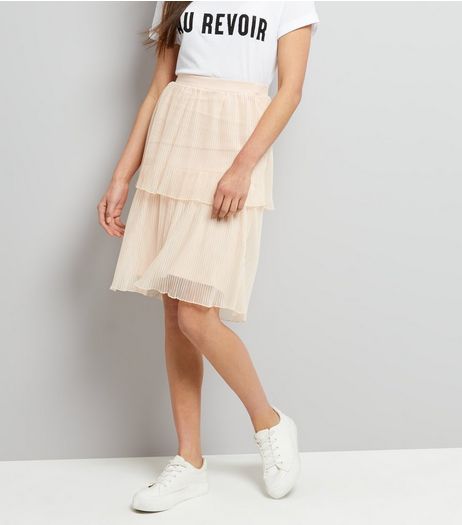 Shell Pink Tiered Midi Skirt | New Look