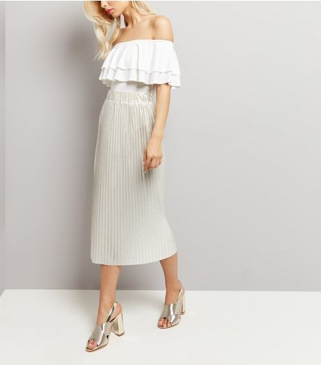Silver Pleated Metallic Midi Skirt | New Look