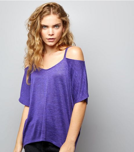 Purple 1/2 Sleeve Cold Shoulder Top | New Look
