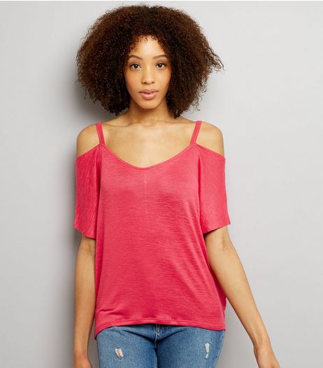 Bright Pink 1/2 Sleeve Cold Shoulder Top | New Look