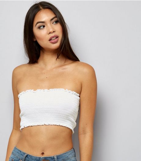 White Shirred Bandeau Top | New Look