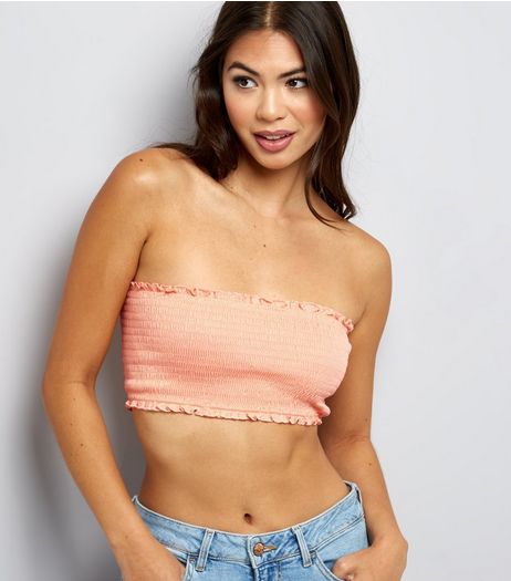 Orange Shirred Bandeau Top | New Look