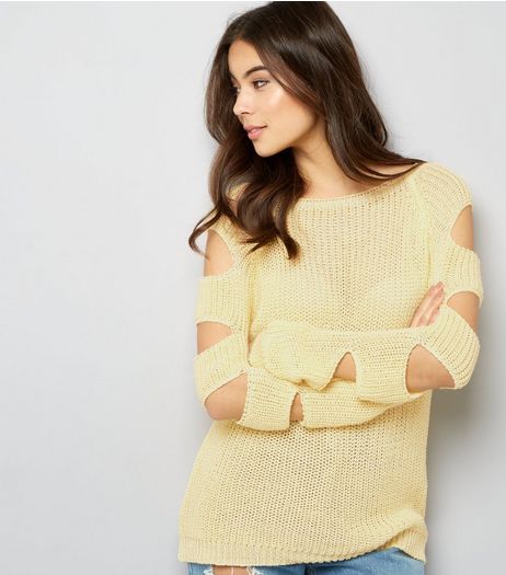 Cameo Rose Yellow Cut Out Sleeve Jumper | New Look