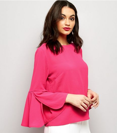 Cameo Rose Bright Pink Frill Sleeve Top | New Look