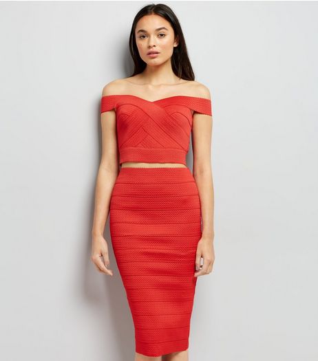 Red Bandage Bardot Top | New Look