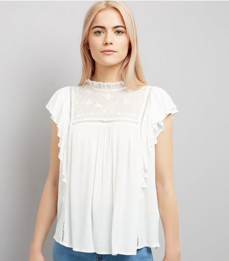 White Lace Frill Trim Top | New Look
