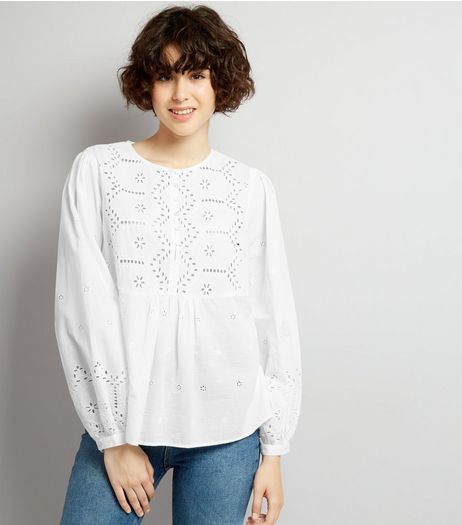 White Cut Out Detail Long Sleeve Top | New Look