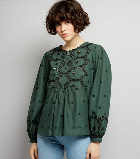 Khaki Cut Out Long Sleeve Top | New Look