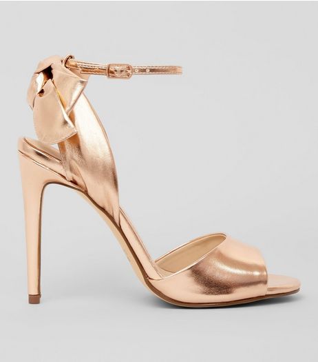 Rose Gold Bow Heeled Sandals | New Look
