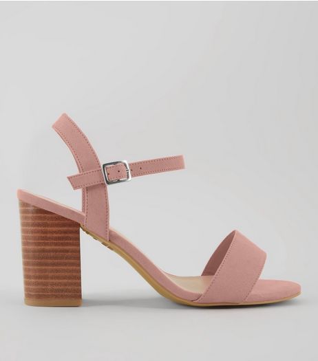 Wide Fit Pink Wooden Block Heels | New Look