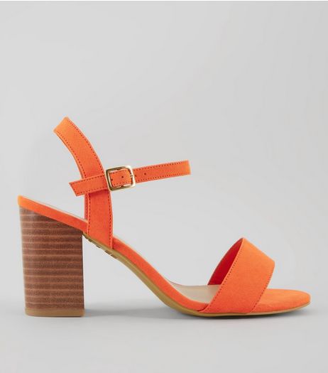 Wide Fit Orange Wooden Block Heels | New Look