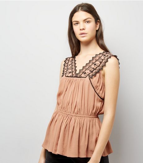 Tan Cut Out Trim Sleeveless Top | New Look