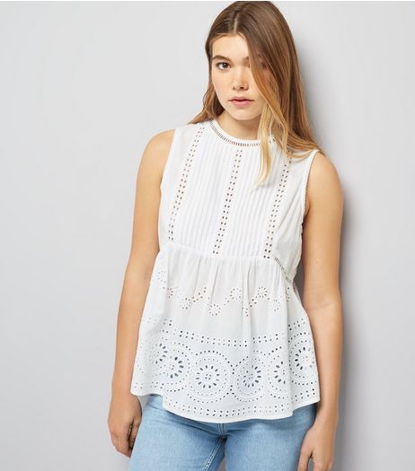 White Broderie Sleeveless Top | New Look
