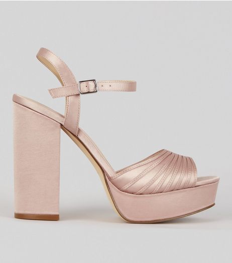 Pink Satin Chunky Ribbed Platform Heels | New Look