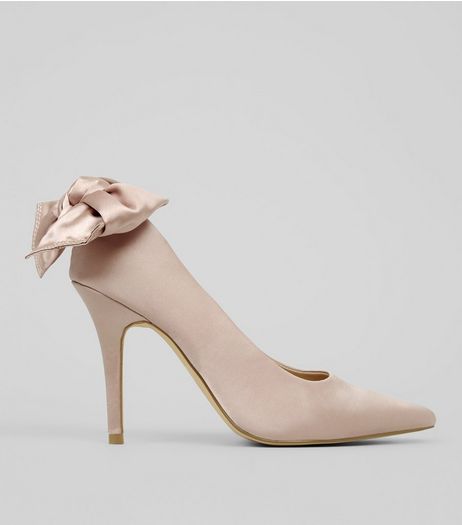 Shell Pink Satin Bow Back Court Heels | New Look