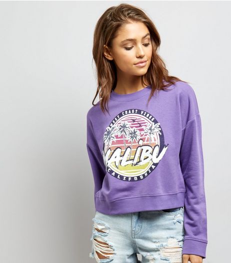 Purple Malibu Print Cropped Sweater | New Look