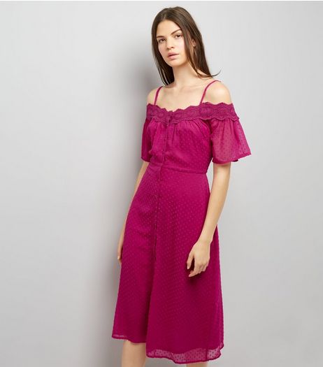 Deep Pink Cold Shoulder Midi Dress | New Look