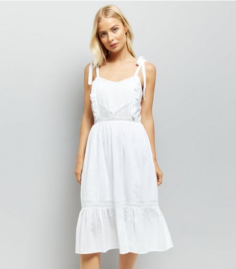 White Tie Strap Crochet Trim Sundress | New Look