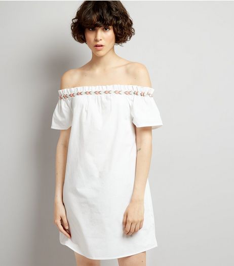 White Embroidered Trim Cold Shoulder Dress | New Look