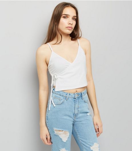 White V Neck Wrap Front Cami Top | New Look