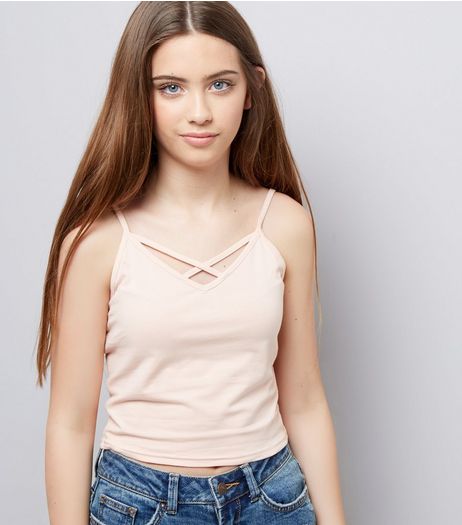 Teens Shell Pink Lattice Front Cami | New Look