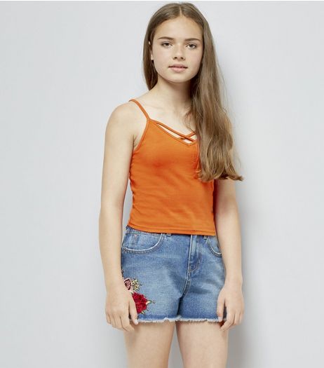 Teens Bright Orange Cross Front Cami | New Look