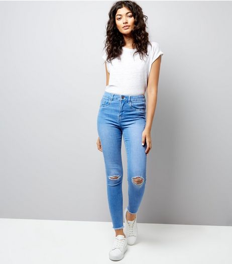 Blue Ripped Knee Skinny Jeans | New Look