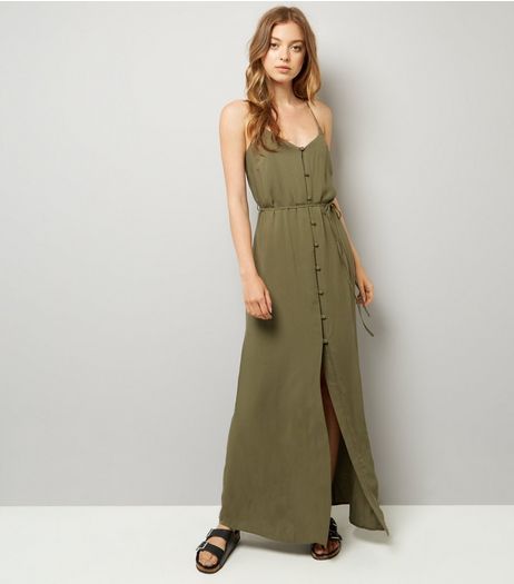 Khaki Button Front Maxi Dress | New Look