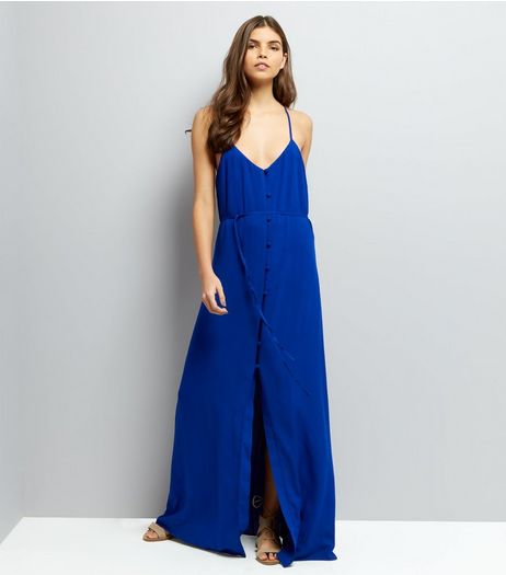 Blue Button Front Maxi Dress | New Look