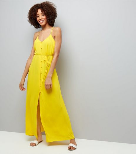 Yellow Button Front Maxi Dress | New Look