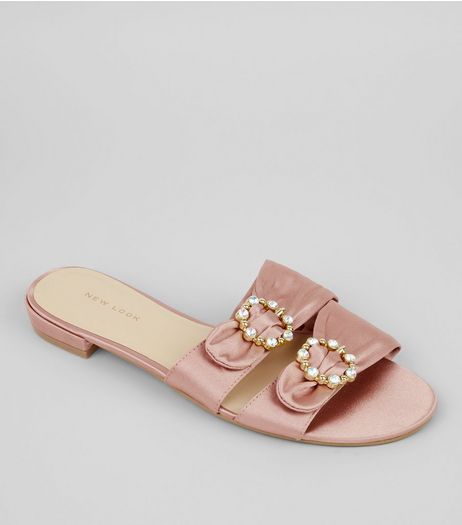 Pink Satin Diamante Circle Mules | New Look