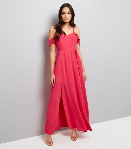 Pink Frill Strap Cold Shoulder Maxi Dress | New Look