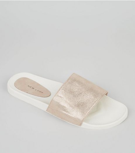 Gold Metallic Pool Sliders | New Look
