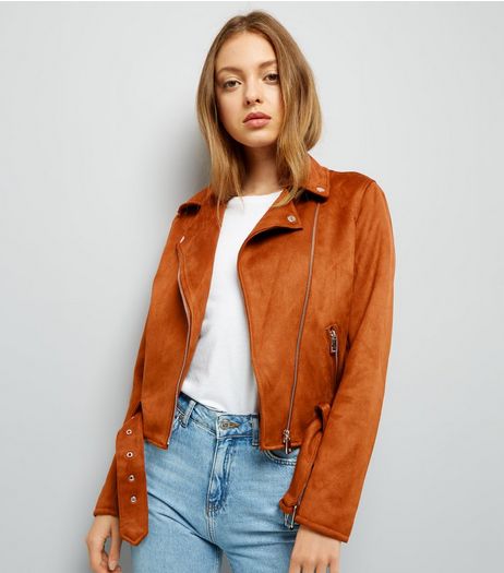 Tan Suedette Biker Jacket | New Look