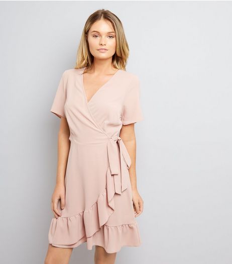 Shell Pink Frill Hem Wrap Dress | New Look
