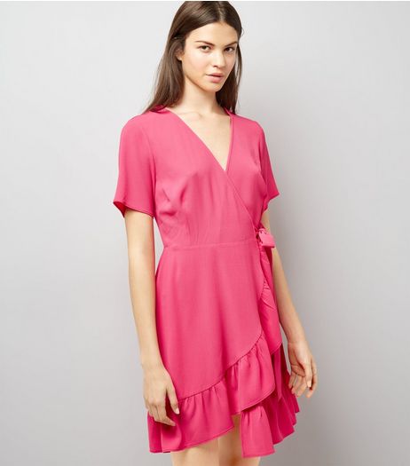 Pink Frill Hem Wrap Dress | New Look