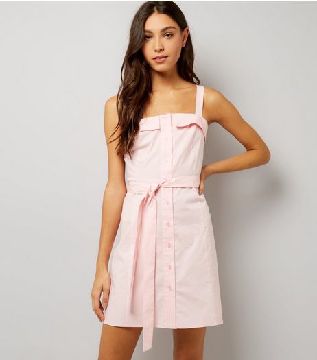 Pink Button Front Tie Waist Shift Dress | New Look