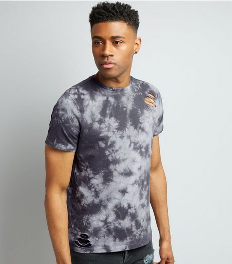 Grey Tie Dye Ripped T-Shirt | New Look